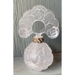 Vintage Rose Perfume Bottle Clear Frosted Cut Glass with Stopper